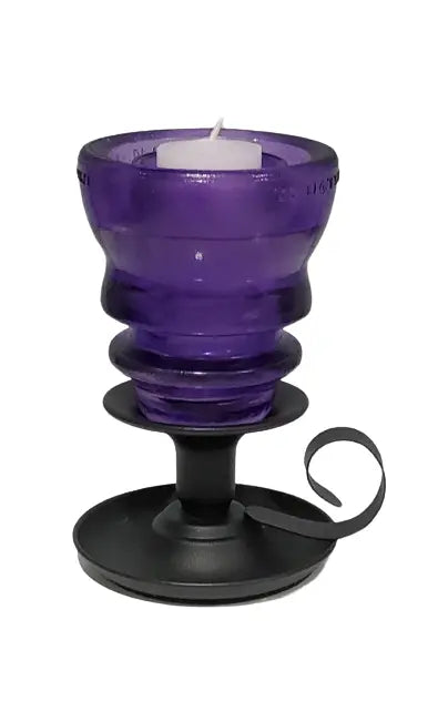 Vintage Glass Insulator with candle taper - Colorized Purple Glass Decoration