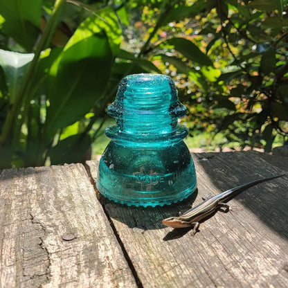 Vintage Aqua Green Hemingray 42 Glass Insulator with Sparkle in the Dark Stars